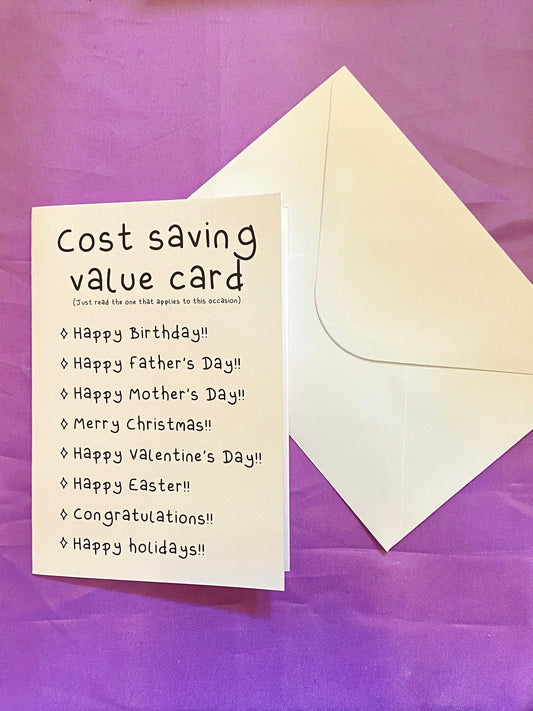 Cost saving value greetings card