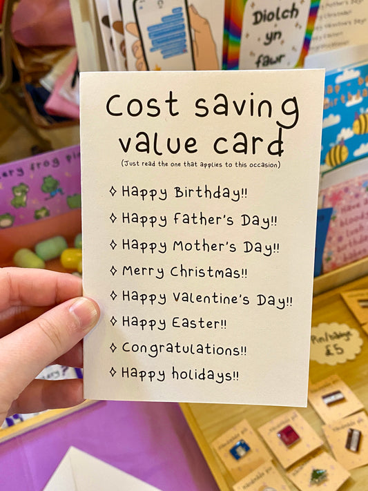 Cost saving value greetings card