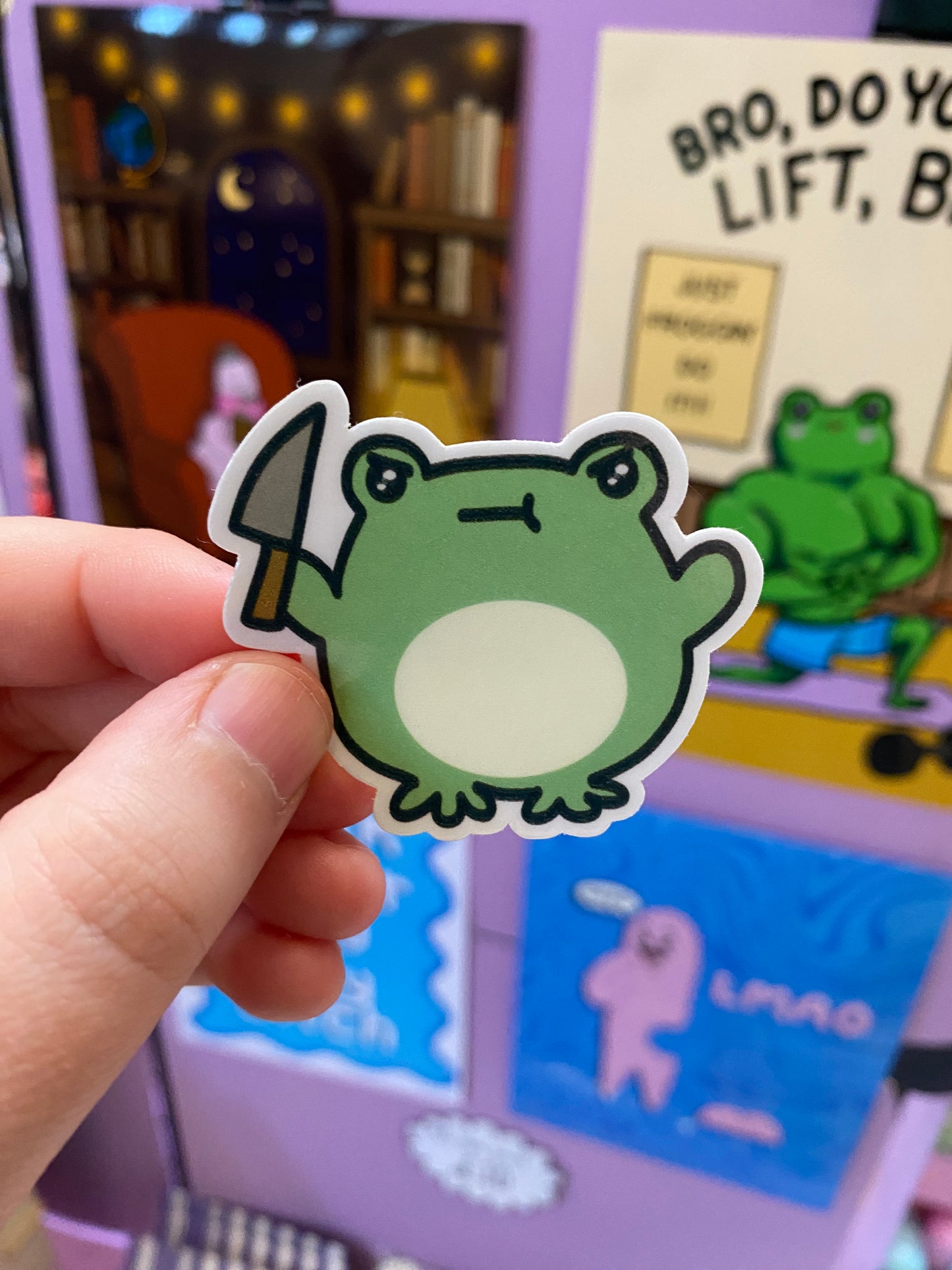 Froggo with a knife sticker