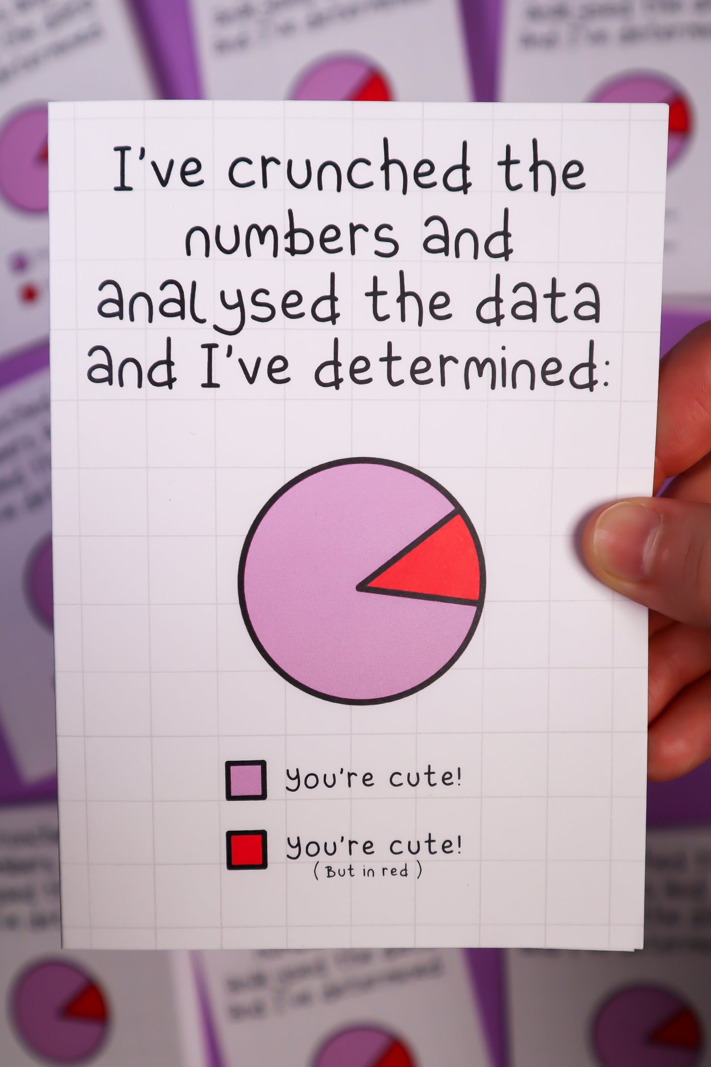 I've crunched the numbers and analysed the data and I've determined, you're cute greetings card
