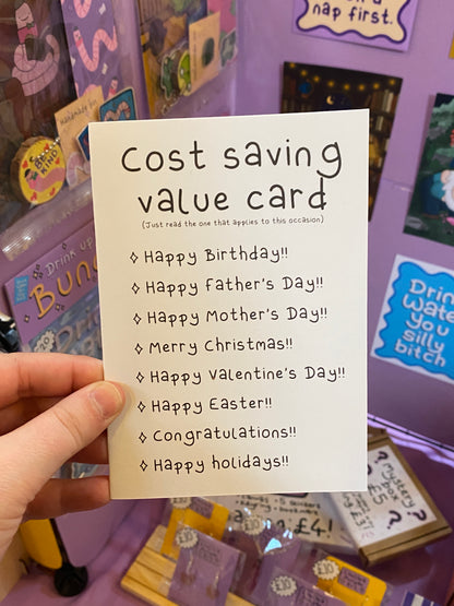 Cost saving value greetings card
