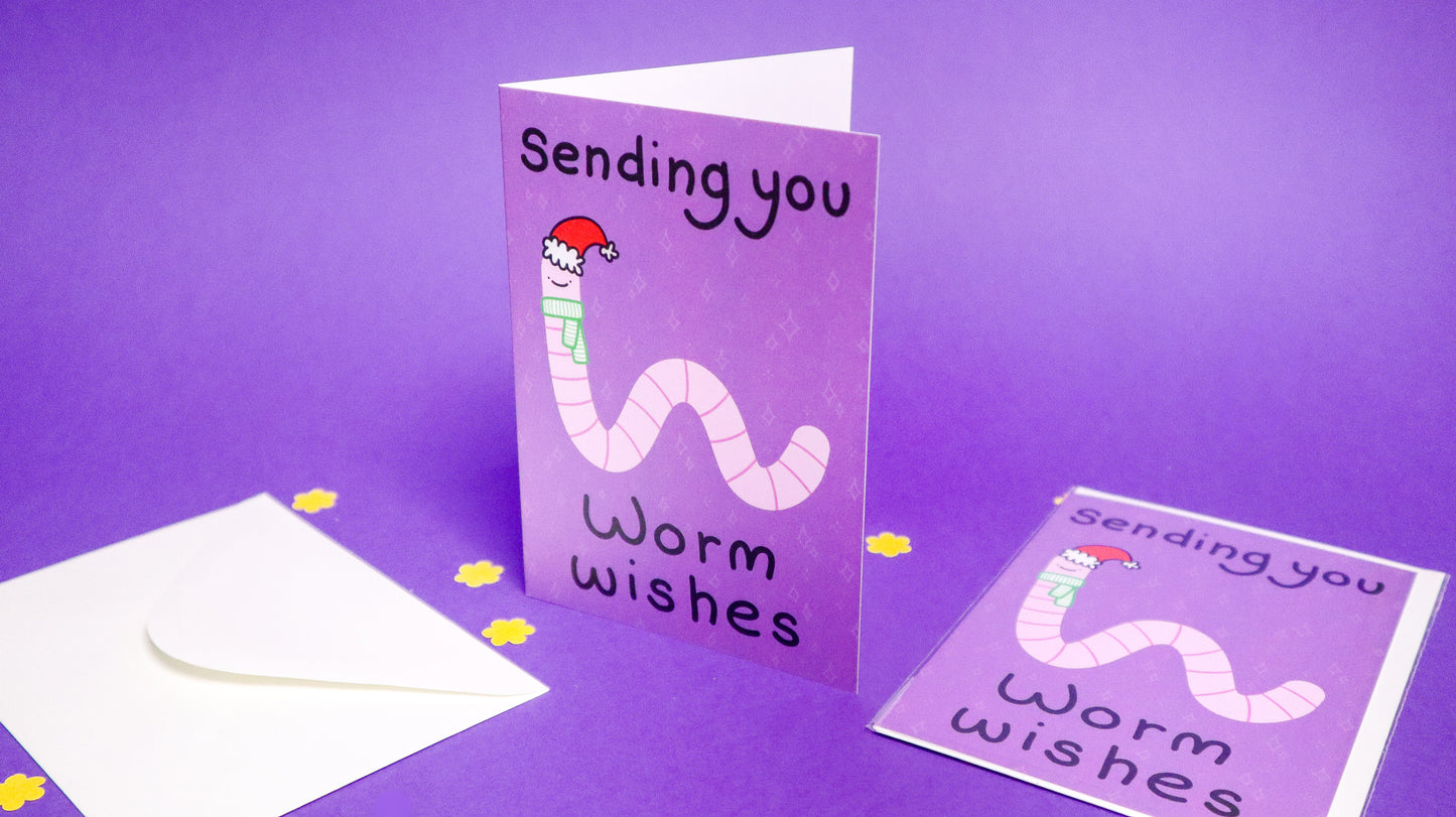 Worm Wishes Christmas greetings card